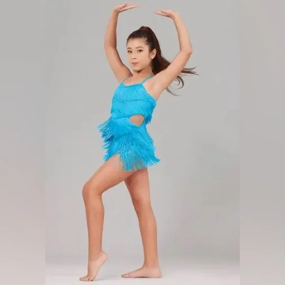 WEISSMAN Adult Turquoise Fringe Dance Costume | Jazz / Latin | Size SA - Picture 2 of 11
